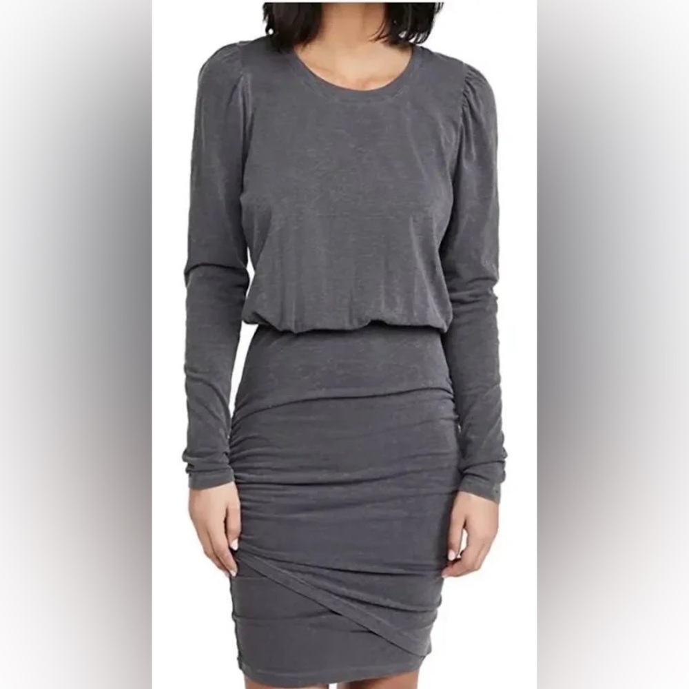 Sundry NWT Gray ruched  Long Sleeve Dress M